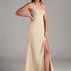 Azazie Strapless Cream Gown